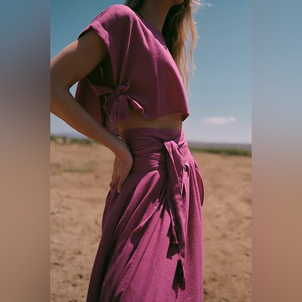 NWOT Free People 2 Piece Sundown Skirt Set Size Large in Pink
